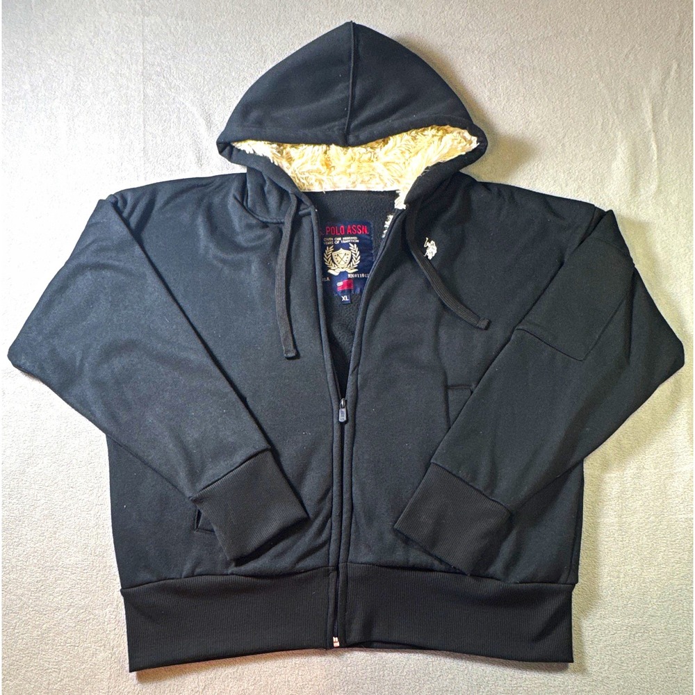 U.S. Polo Assn. Women's XL Black Full Zip Hoodie Long Sleeve Logo Pockets